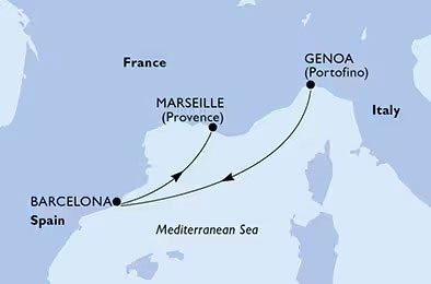 L’itinéraire de la mini-croisière Gênes – Marseille du 12 au 15 avril 2023
