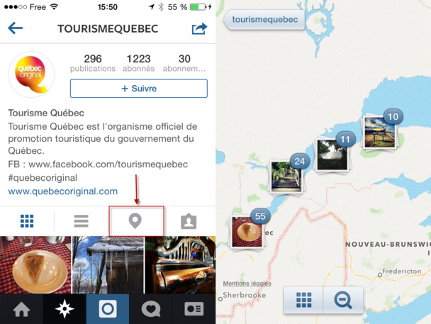 Exemple des photos géolocalisées de Tourisme Québec Exemple des photos géolocalisées de Tourisme Québec