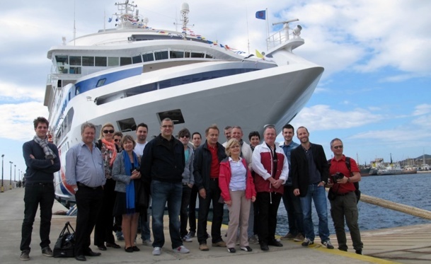The group consisting of travel agents (Syltours, Travel Rive Gauche, Fram Travel, Serenity Travel, Cruises Taaj), along with representatives of Louis Cruise and Aegean Airways and careers.