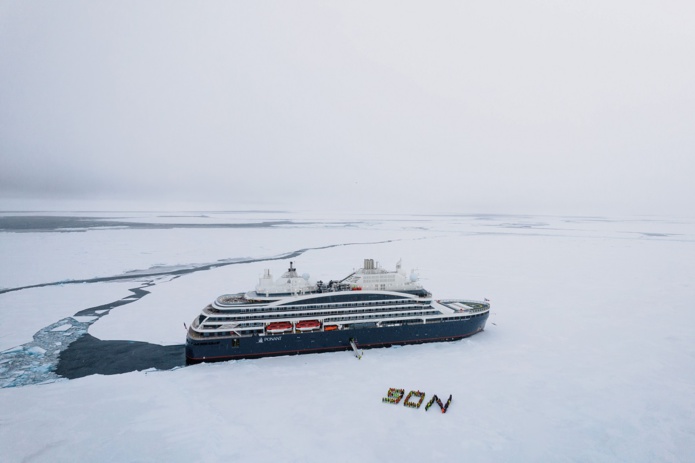 Les passagers du Commandant Charcot ont atteint le pôle Nord géographique, une première pour des voyageurs Ponant - DR : Ponant
