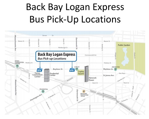 Les départs de la navette Back Bay Logan Express du centre-ville de Boston - DR Les départs de la navette Back Bay Logan Express du centre-ville de Boston - DR