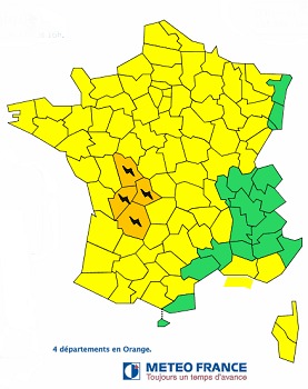 4 départements de l'Ouest du Massif Central en vigilance orange - DR Météo France