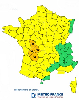 4 départements de l'Ouest du Massif Central en vigilance orange - DR Météo France 4 départements de l'Ouest du Massif Central en vigilance orange - DR Météo France