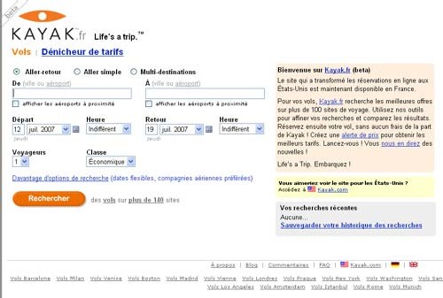 Kayak.fr débarque en France Kayak.fr débarque en France