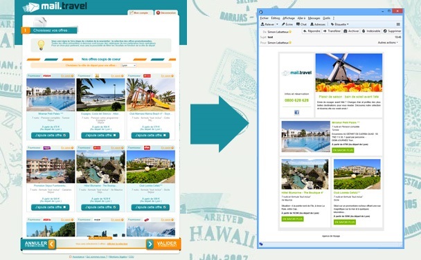 Mail.Travel, accessible depuis n'importe quel navigateur, a été conçu pour relayer des offres de voyages en 5 minutes, à l'image de l'agence et avec un message personnalisé.