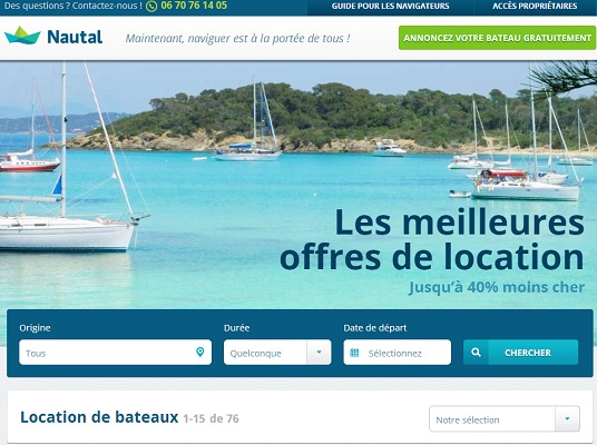 Nautal, site de location de bateaux entre particuliers, arrive sur le marché français - Capture d'écran