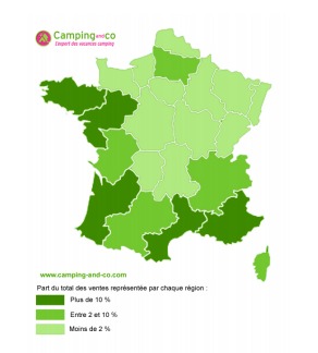 Cartographie des régions les plus attractives pour les campeurs français. DR Cartographie des régions les plus attractives pour les campeurs français. DR