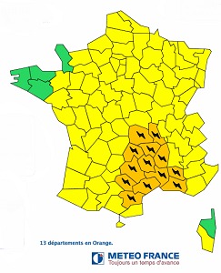 Météo France place 13 départements en vigilance orange aux fortes pluies - DR