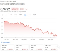 L'euroe s'effondre par rapport au dollar depuis maintenant un an - Crédit photo : Google
