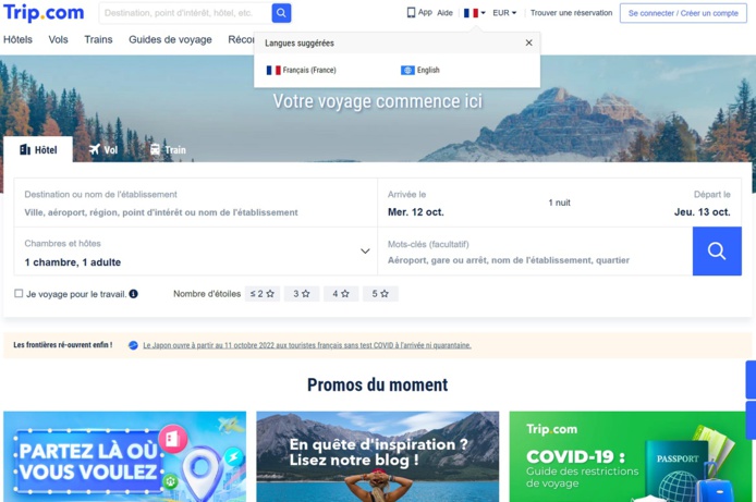 Trip.com a lancé un site en français - DR Trip.com a lancé un site en français - DR