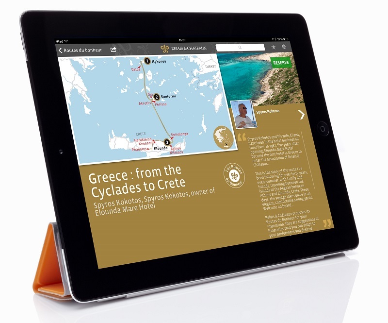 L'application pour tablette de Relais & Châteaux s'enrichit de nouvelles fonctionnalités comme ses 62 "Routes du bonheur" destinées à inspirer ses clients - DR