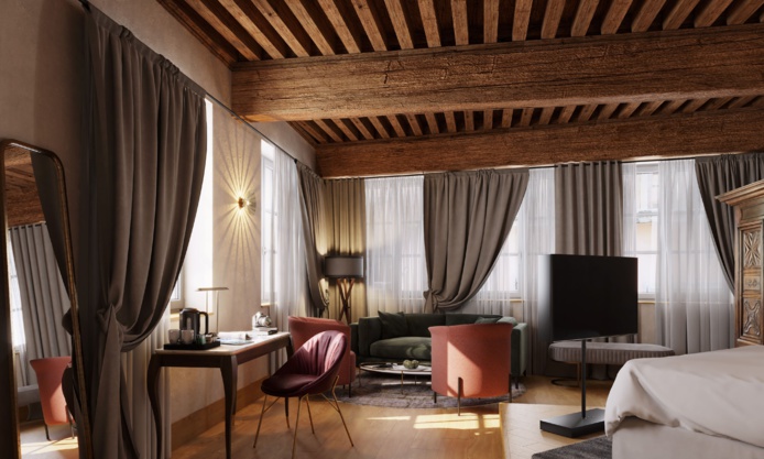 Les suites (ici, une suite Junior) du Cour des loges de Lyon allieront authenticité et touches plus modernes (@Radisson Hotel Group)