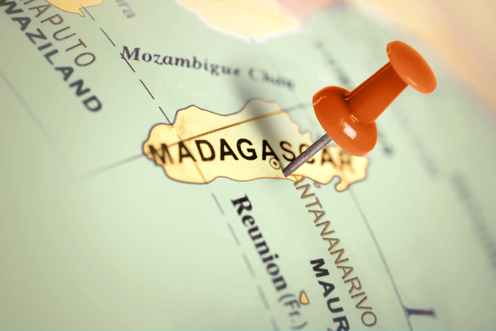 Localisation Madagascar. Épingle rouge sur la carte. © Zerophoto - stock.adobe.com