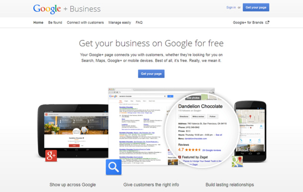 La page d’accueil de Google Business - Capture d'écran Google