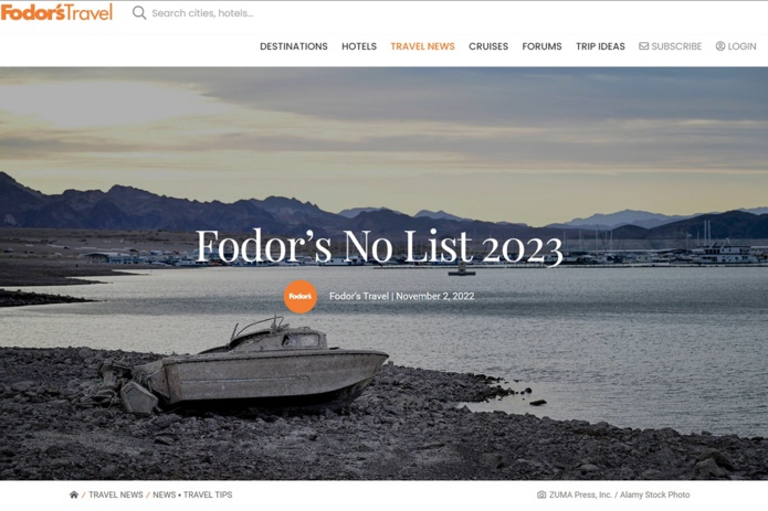 Les guides Fodor's ont publié leur "no list" 2023, des lieux qu'il faut éviter de visiter - Capture écran