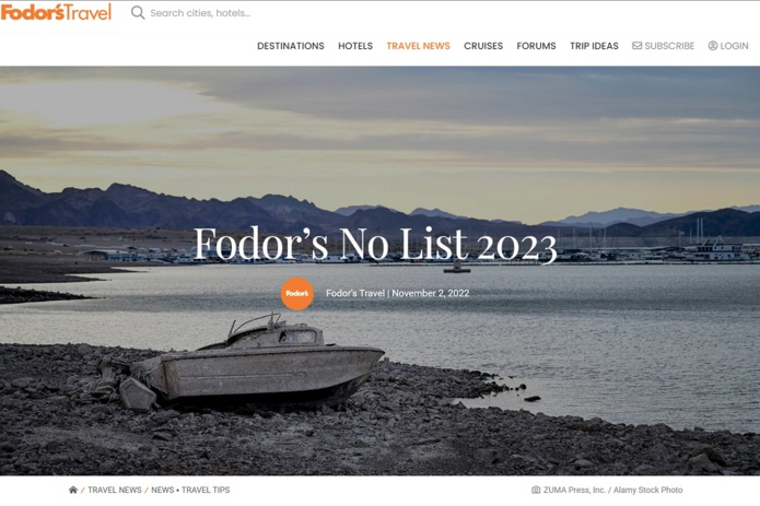 Les guides Fodor's ont publié leur "no list" 2023, des lieux qu'il faut éviter de visiter - Capture écran Les guides Fodor's ont publié leur "no list" 2023, des lieux qu'il faut éviter de visiter - Capture écran