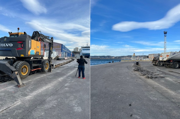 Les travaux sur le Port de Marseille ont débuté pour le branchement à quai des navires de croisières - Photo Twitter Marseille Provence Cruise Club