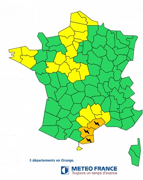 L'Hérault, l'Aude et les Pyrénées-Orientales sont sous vigilance orange ce lundi 29 septembre 2014 - DR : Météo France