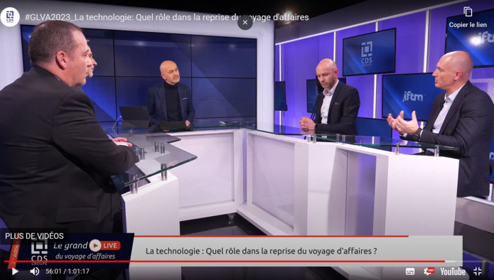 Jeudi 19 janvier 2022, à l’occasion du Grand live du Voyage d’affaires (CDS Groupe), une table-ronde a été organisée sur le thème : « La technologie: Quel rôle dans la reprise du voyage d’affaires ? » - Capture d’ecran. Jeudi 19 janvier 2022, à l’occasion du Grand live du Voyage d’affaires (CDS Groupe), une table-ronde a été organisée sur le thème : « La technologie: Quel rôle dans la reprise du voyage d’affaires ? » - Capture d’ecran.