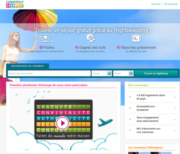 Cosmopolit Home est un site Internet qui développe le concept du "NightSwapping" qui signifie "échange de Nuits". La plate-forme souhaite cibler les communautés mais aussi les salariés d'un même entreprise - DR Cosmopolit Home est un site Internet qui développe le concept du "NightSwapping" qui signifie "échange de Nuits". La plate-forme souhaite cibler les communautés mais aussi les salariés d'un même entreprise - DR