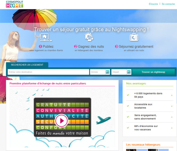 Cosmopolit Home est un site Internet qui développe le concept du "NightSwapping" qui signifie "échange de Nuits". La plate-forme souhaite cibler les communautés mais aussi les salariés d'un même entreprise - DR