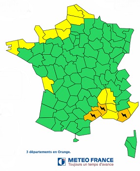 Météo France place l'Hérault, le Gard et le Var en vigilance orange aux orages - DR : Météo France