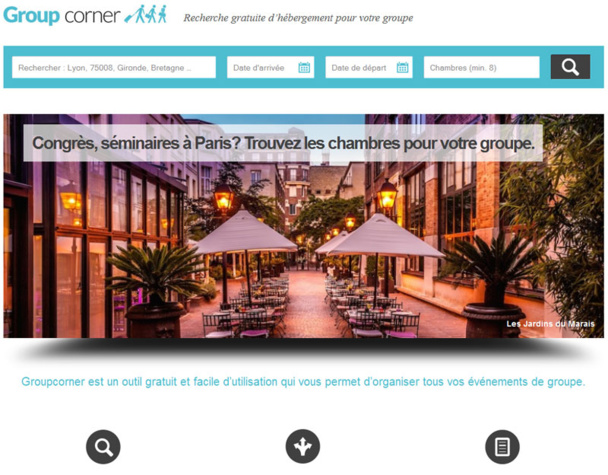 Le site de la plateforme GroupCorner dédiée aux demandes pour plus de 8 chambres - DR