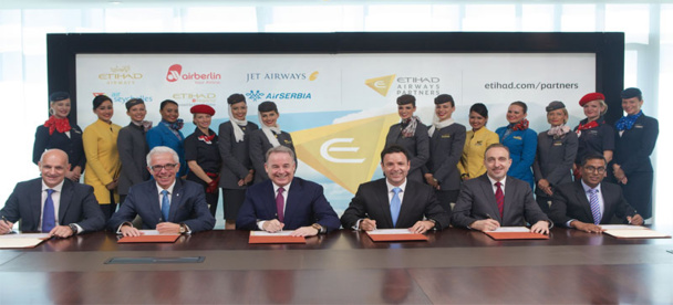 Maurizio Merlo, CEO Darwin Airline; Wolfgang Prock-Schauer, CEO airberlin ; James Hogan, President and CEO Etihad Airways; Cramer Ball , CEO Jet Airways ; Dane Kondić, CEO Air Serbia , Manoj Papa, CEO Air Seychelles.