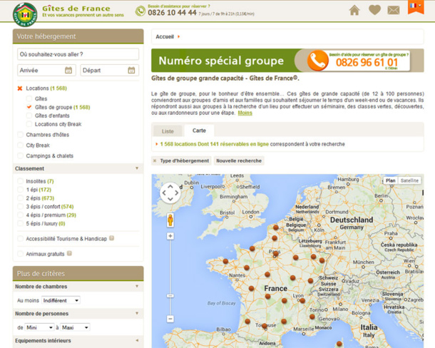 La rubrique dédiée aux Gîtes de Groupes sur le site des Gîtes de France - DR La rubrique dédiée aux Gîtes de Groupes sur le site des Gîtes de France - DR