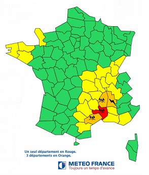 Météo France actualise son bulletin de vigilance et place le Gard en rouge - DR : Météo France