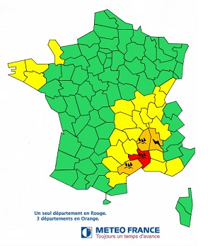 Météo France actualise son bulletin de vigilance et place le Gard en rouge - DR : Météo France Météo France actualise son bulletin de vigilance et place le Gard en rouge - DR : Météo France