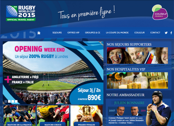 Couleur met en ligne un mini-site dédié à ses offres de séjours pour la Coupe du Monde 2015 de rugby - Capture d'écran Couleur met en ligne un mini-site dédié à ses offres de séjours pour la Coupe du Monde 2015 de rugby - Capture d'écran