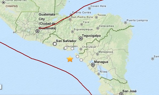 L'épicentre du séisme est situé au large des côtes du Nicaragua et du Salvador - DR : USGS L'épicentre du séisme est situé au large des côtes du Nicaragua et du Salvador - DR : USGS