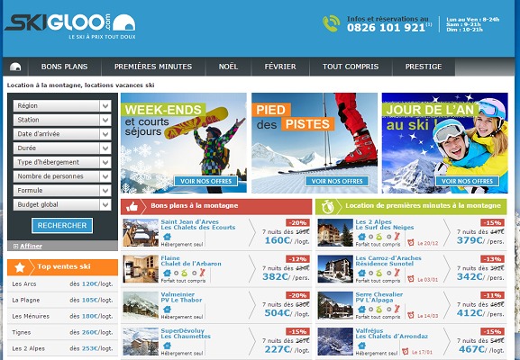 Skigloo.com propose des séjours à la montagne, en France, à petits prix - Capture d'écran