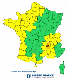 Météo France émet une vigilance orange pour les fortes pluies qui s'abattent sur l'Ardèche ce lundi 3 novembre 2014 - DR : Météo France