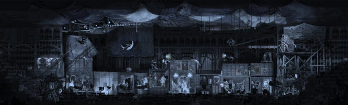 Le tapis roulant déroule 2 kilomètres de décor (©Puy du Fou) Le tapis roulant déroule 2 kilomètres de décor (©Puy du Fou)