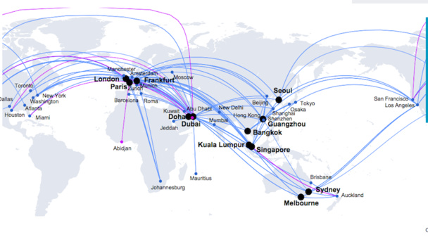 La carte du réseau des 143 Airbus A-380 opérés à ce jour. DR Airbus. La carte du réseau des 143 Airbus A-380 opérés à ce jour. DR Airbus.