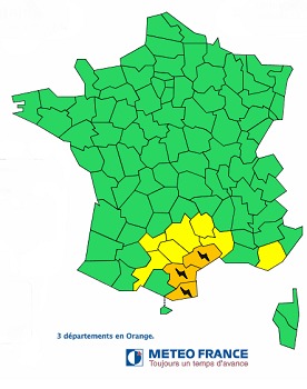 Les Pyrénées-Orientales, l'Aude et l'Hérault sont en vigilance orange aux orages - DR : Météo France