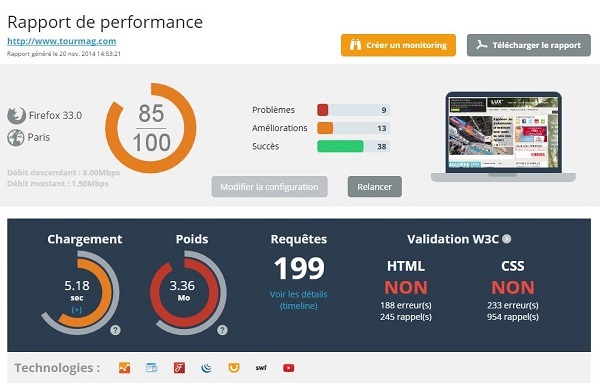 Voici un exemple de diagnostic détaillé DareBoost