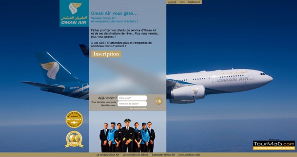 Les agents de voyages qui souhaitent participer au challenge de ventes d'Oman Air doivent s'inscrire sur un mini-site dédié à l'opération et y déclarer leurs ventes - Capture d'écran Les agents de voyages qui souhaitent participer au challenge de ventes d'Oman Air doivent s'inscrire sur un mini-site dédié à l'opération et y déclarer leurs ventes - Capture d'écran