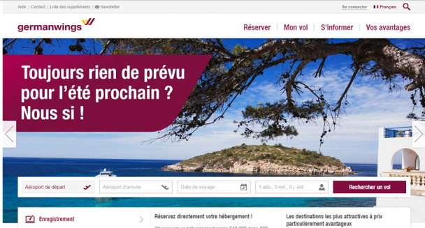 La nouvelle version du site de Germanwings se veut plus fonctionnelle et mieux structurée - Capture d'écran