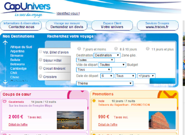 Cap Univers est la marque de voyages individuels du groupe Consult Voyages - Capture d'écran