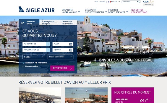 Le nouveau site Internet d'Aigle Azur met en avant les destinations phares de la compagnie aérienne - Capture d'écran