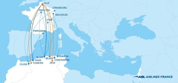 Le réseau d'ASL Airlines France qui renforce ses vols au départ de Lille vers l'Algérie - DR ASL