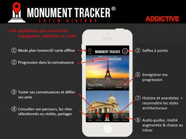 L’application Monument Tracker s’enrichit de nouvelles fonctionnalités. Cliquer pour agrandir.