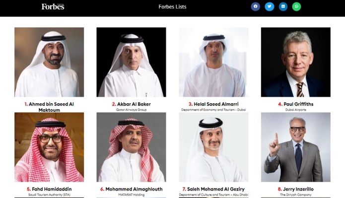 Forbes Middle East a fait le classement des 100 leaders du secteur du tourisme et du voyage au Moyen-Orient - DR Forbes