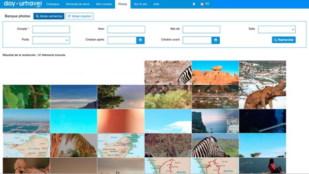 Base de donnée photos de la deuxième version de la plateforme Doyourtravel - Capture d’écran
