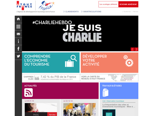 Par solidarité, Atout France a posté le message "Je suis Charlie" sur l'ensemble de ses réseaux sociaux presse et grand public en France comme à l'international - DR