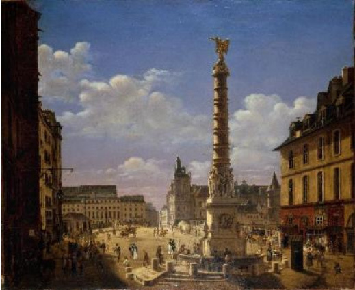 Etienne Bouhot (1780-1862), La fontaine et la place du Châtelet, 1810. Huile sur toile. 81 x 99 cm. © Stéphane Piera / Musée Carnavalet / Roger-Viollet
