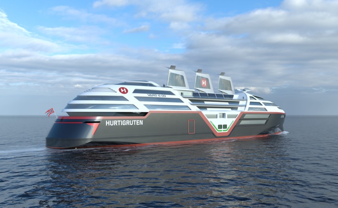 Hurtigruten a dévoilé les premières images de son navire zéro émission éSea Zero" - Credit VARD Design